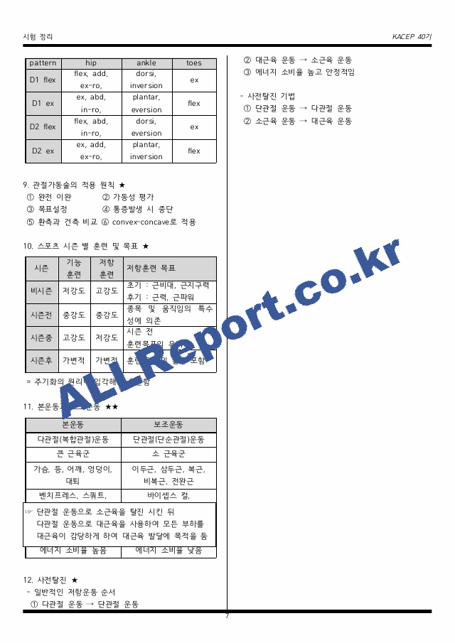 카셉 운동사 필기 시험 요약본 정리 (7 페이지)